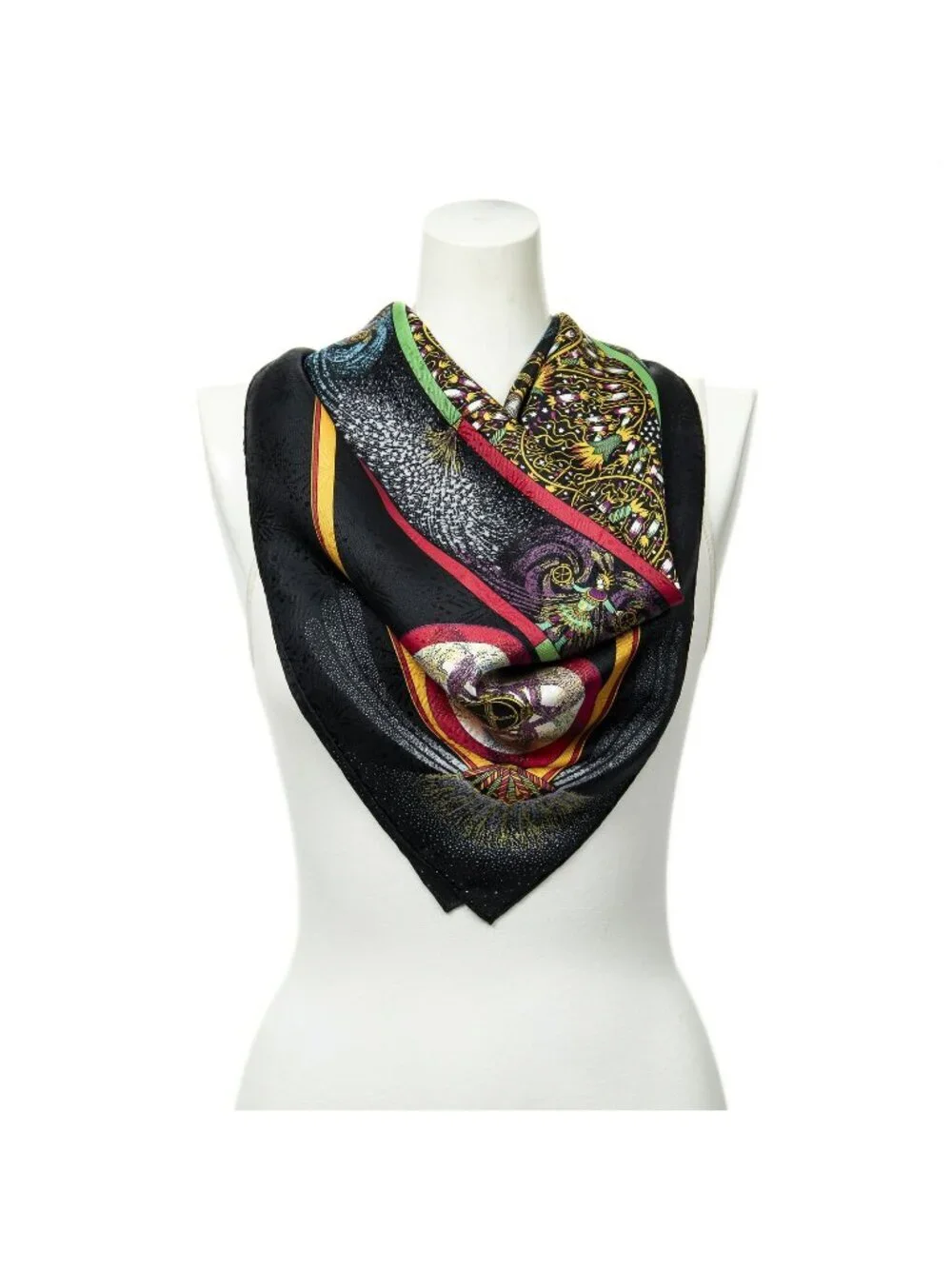 Hermes Scarf Black Red Green 100% Jacquard Silk